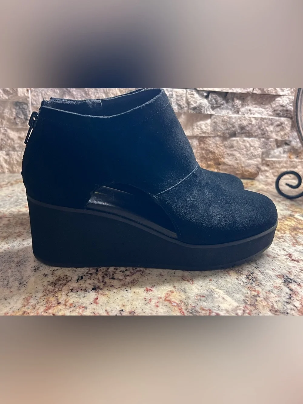 Size 6.5- Volatile black suede wedge- new